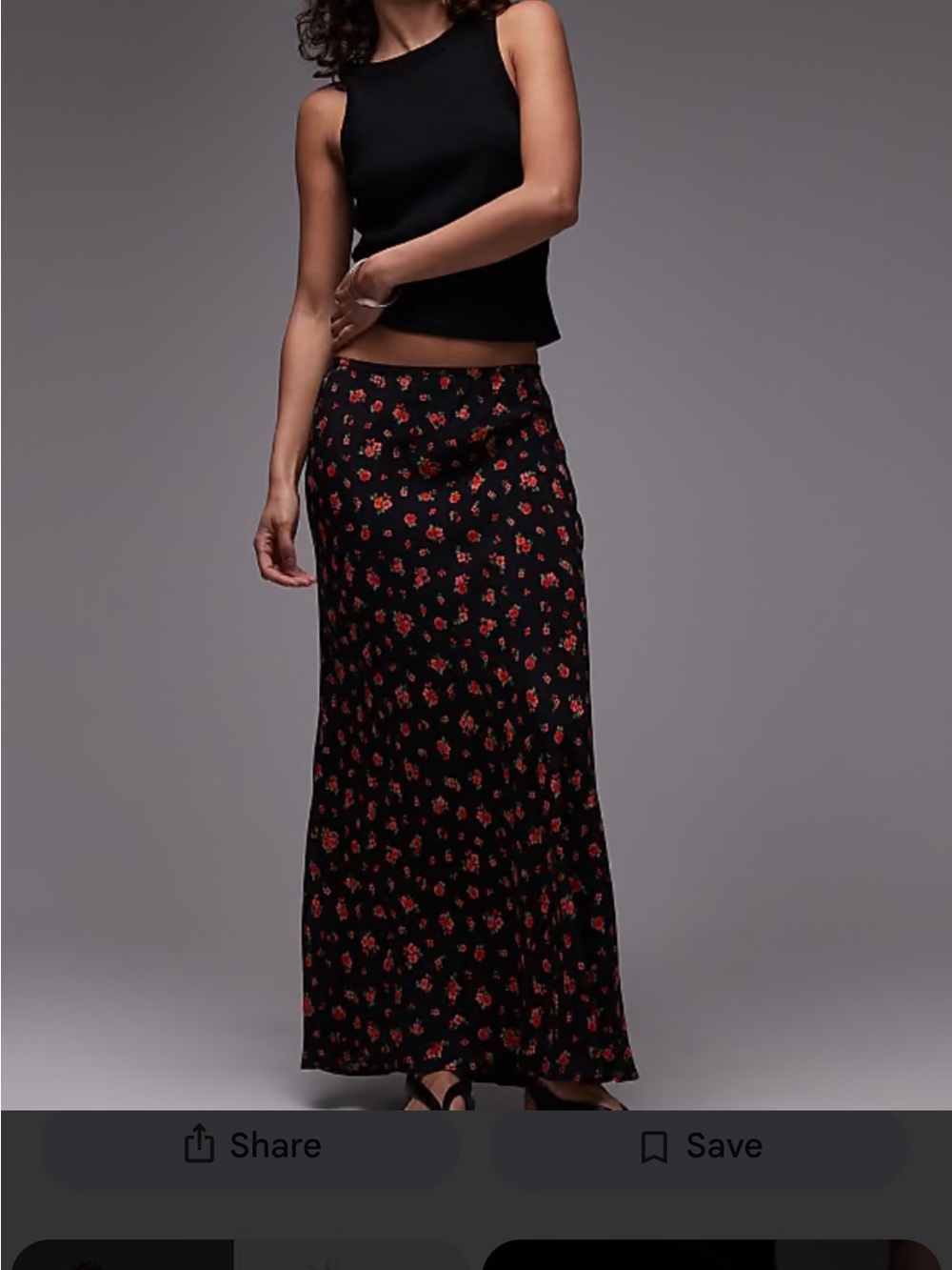 Mango Black Maxi Skirt with Red Floral Print
